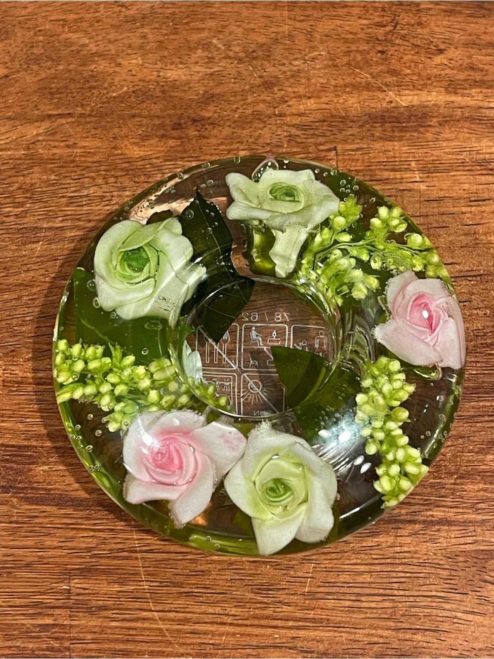 Dreamlight TraumLicht Hand Blown Glass Tealight Candle Pink Green Roses Germany